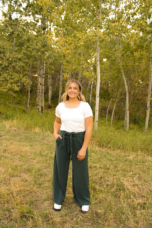 Tie waist trouser in Forest Green