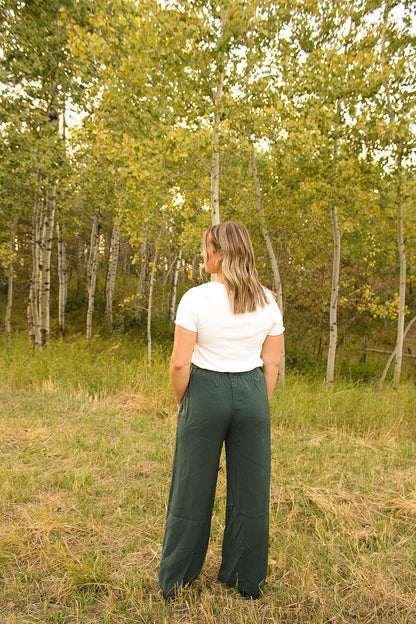 Tie waist trouser in Forest Green