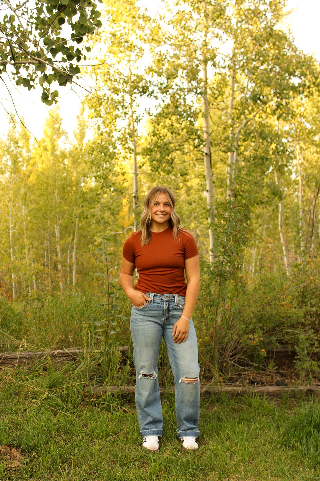 Short Sleeved Ribbed Tee Shirt in Pumpkin Spice