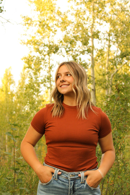 Short Sleeved Ribbed Tee Shirt in Pumpkin Spice